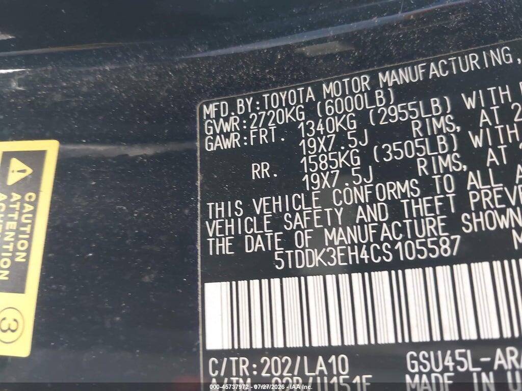 5TDDK3EH4CS105587 2012 TOYOTA HIGHLANDER photo no. 9