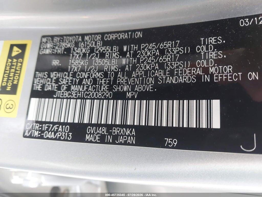 JTEBC3EH1C2008290 2012 TOYOTA HIGHLANDER HYBRID photo no. 9