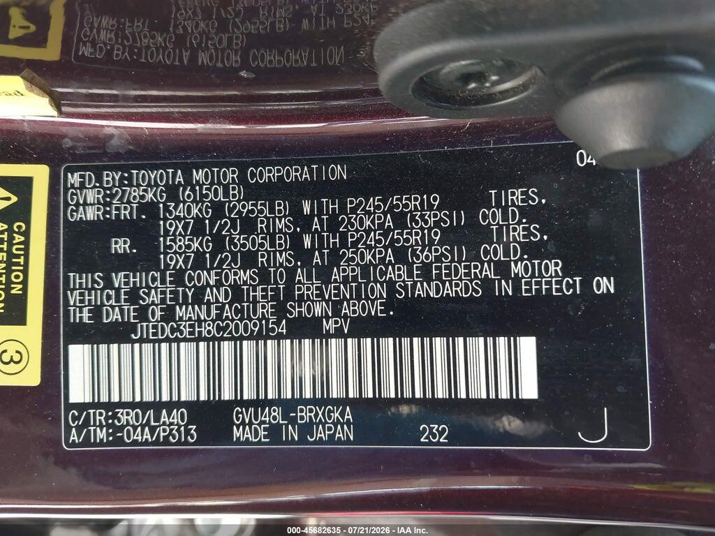 JTEDC3EH8C2009154 2012 TOYOTA HIGHLANDER HYBRID photo no. 9