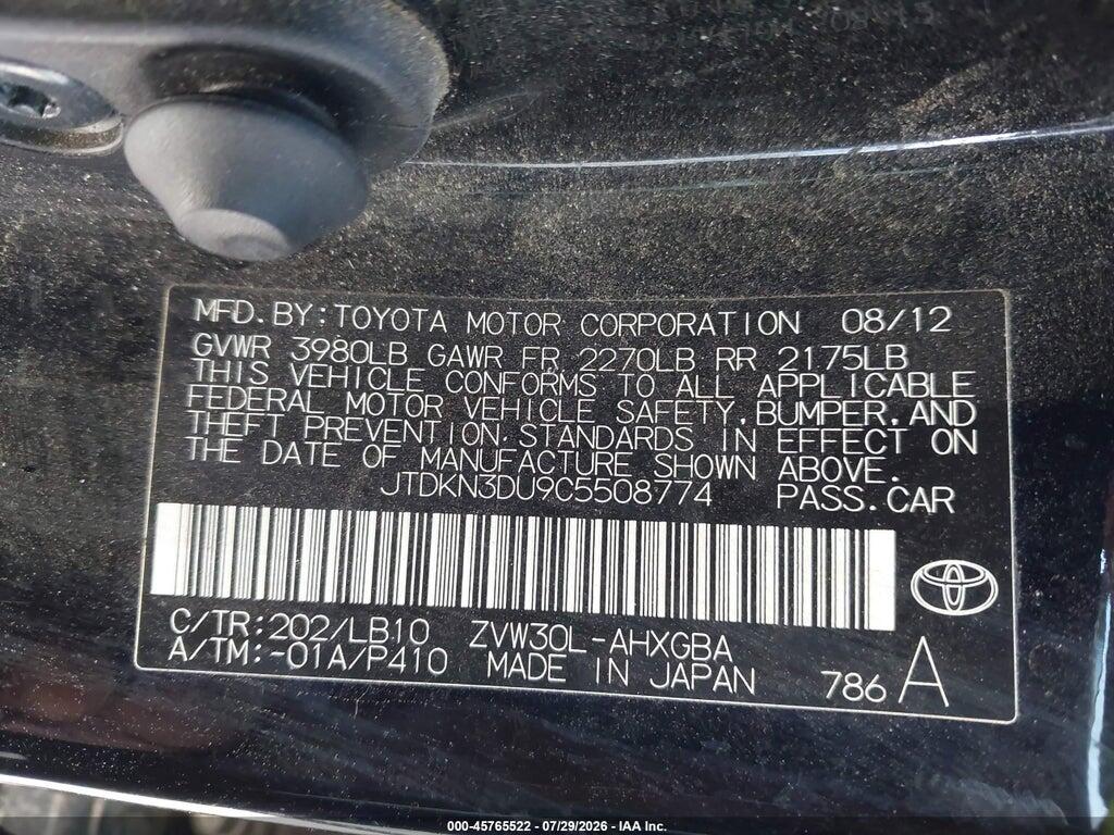 JTDKN3DU9C5508774 2012 TOYOTA PRIUS photo no. 9