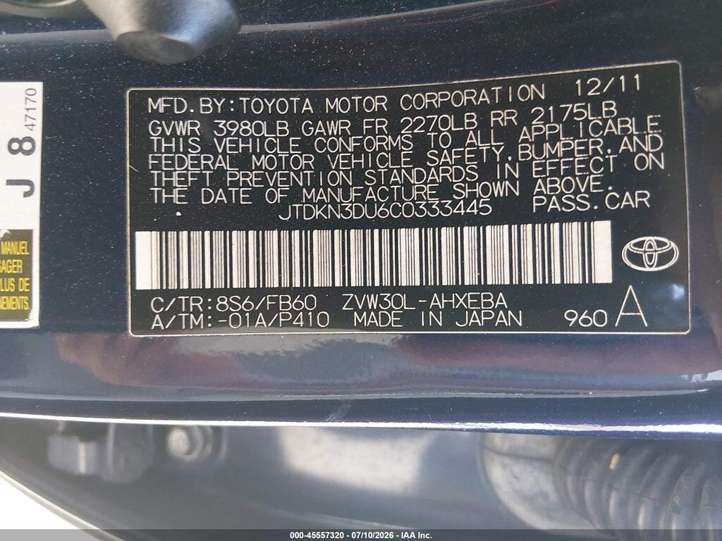 JTDKN3DU6C0333445 2012 TOYOTA PRIUS photo no. 9