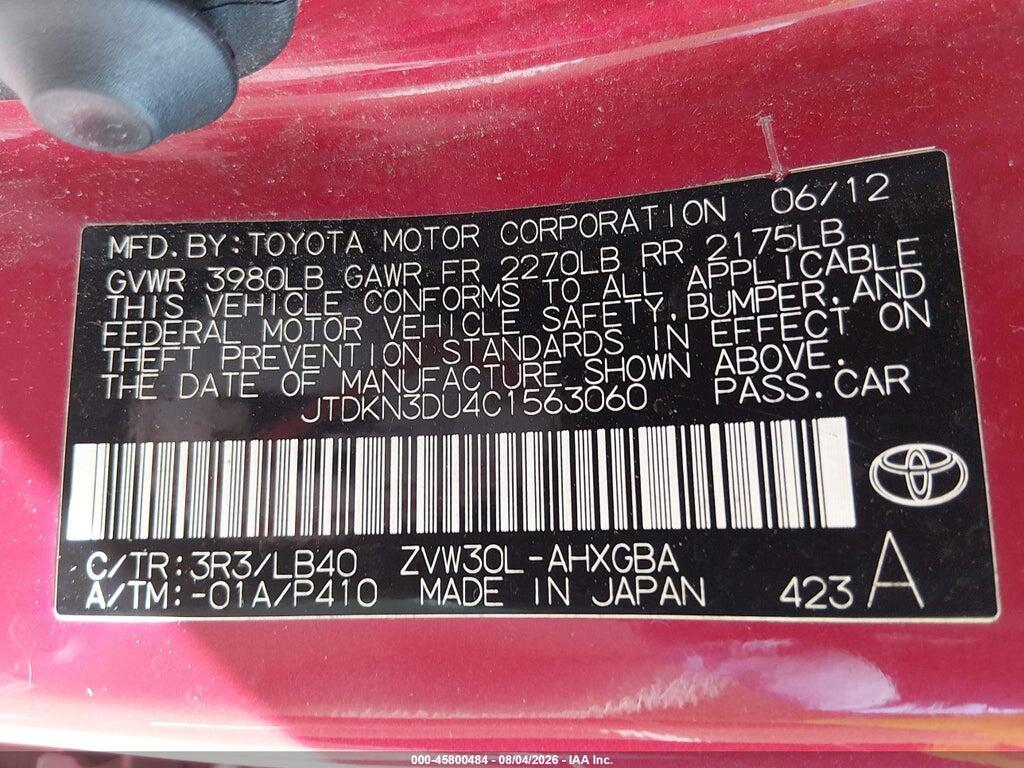 JTDKN3DU4C1563060 2012 TOYOTA PRIUS photo no. 9