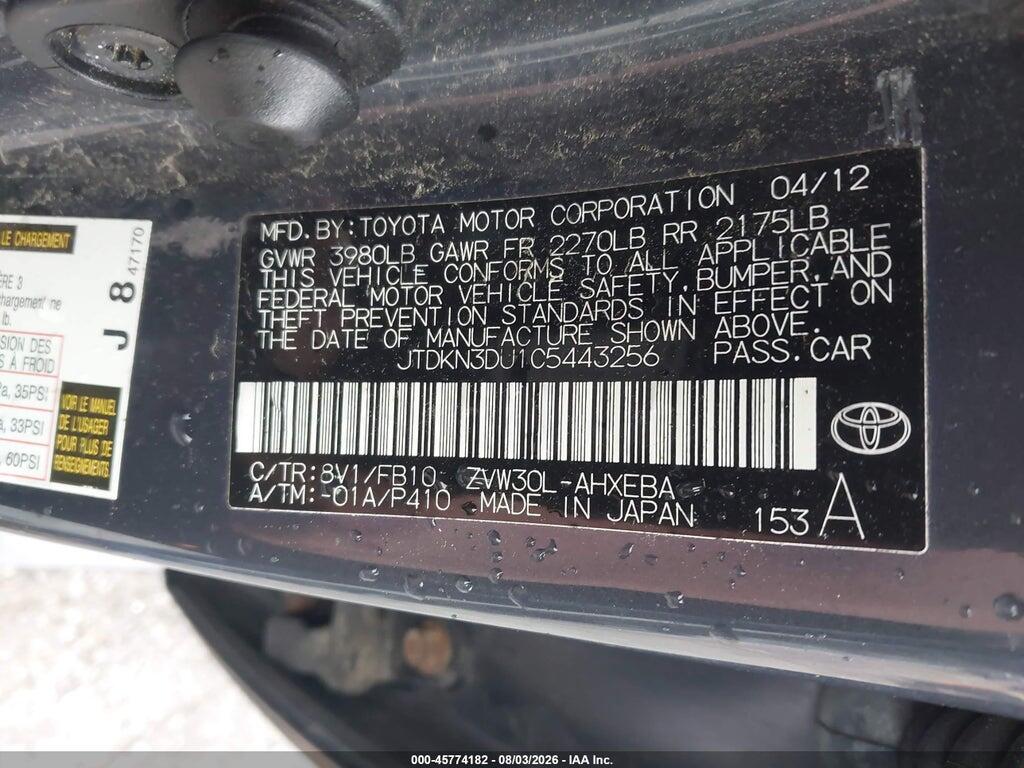 JTDKN3DU1C5443256 2012 TOYOTA PRIUS photo no. 9