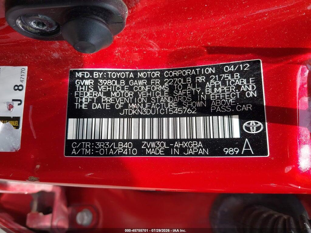 JTDKN3DU1C1545762 2012 TOYOTA PRIUS photo no. 9