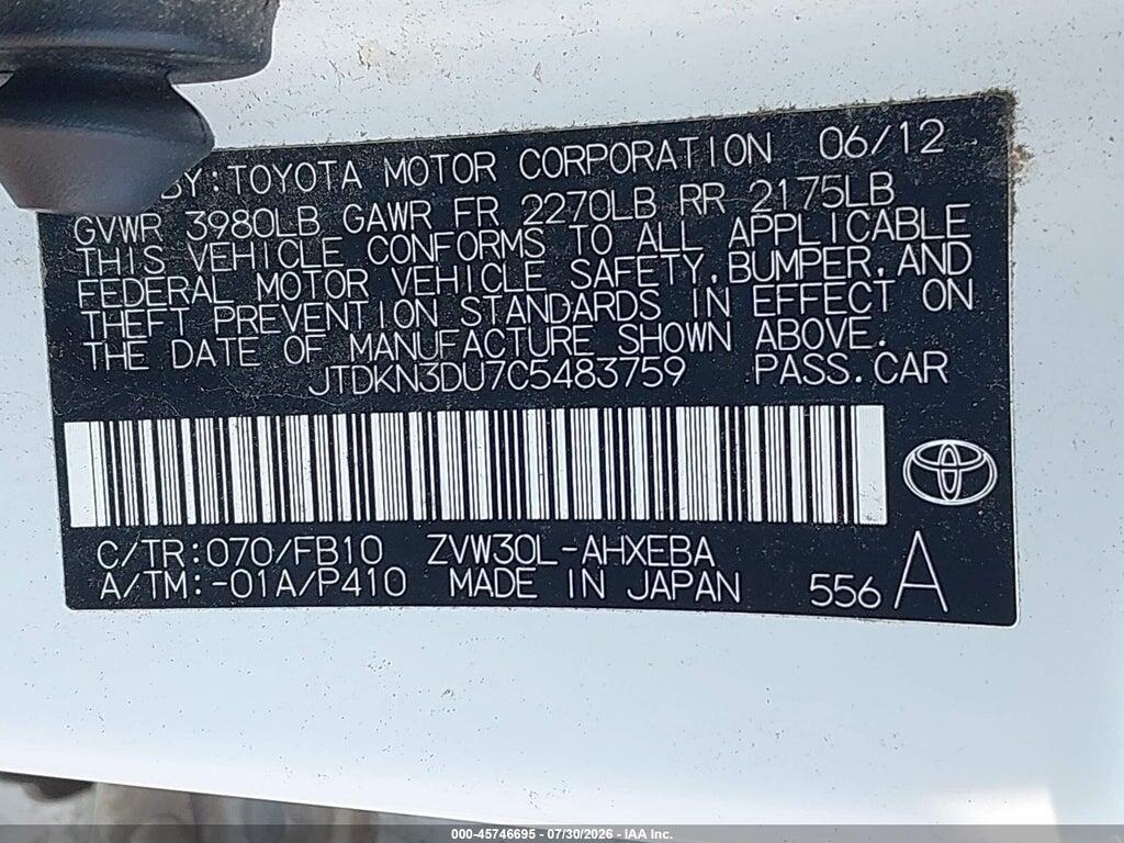 JTDKN3DU7C5483759 2012 TOYOTA PRIUS photo no. 9