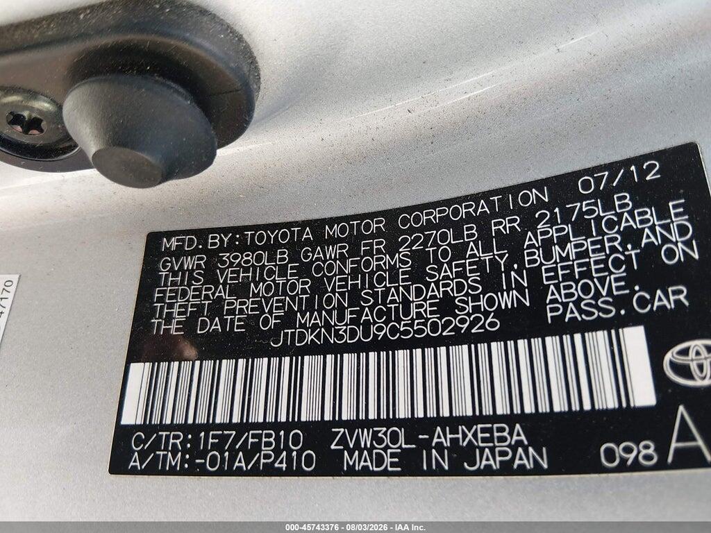 JTDKN3DU9C5502926 2012 TOYOTA PRIUS photo no. 9