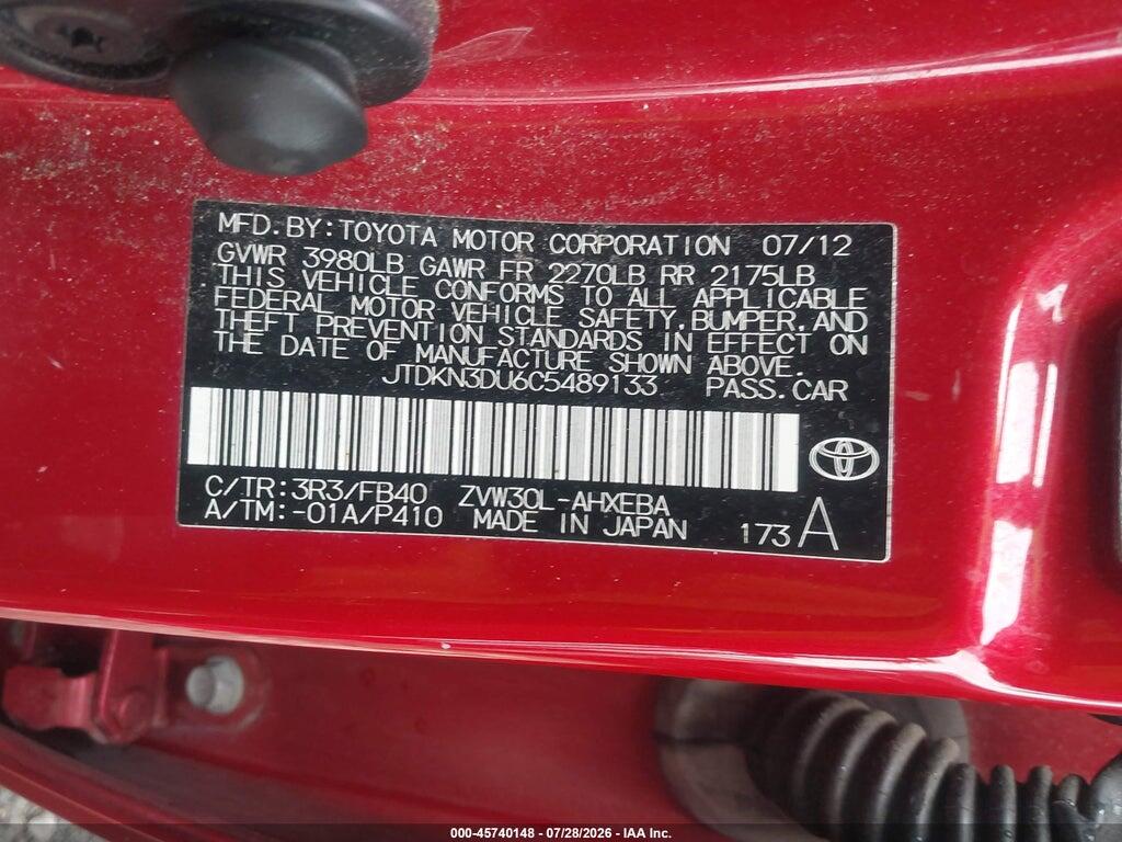 JTDKN3DU6C5489133 2012 TOYOTA PRIUS photo no. 9