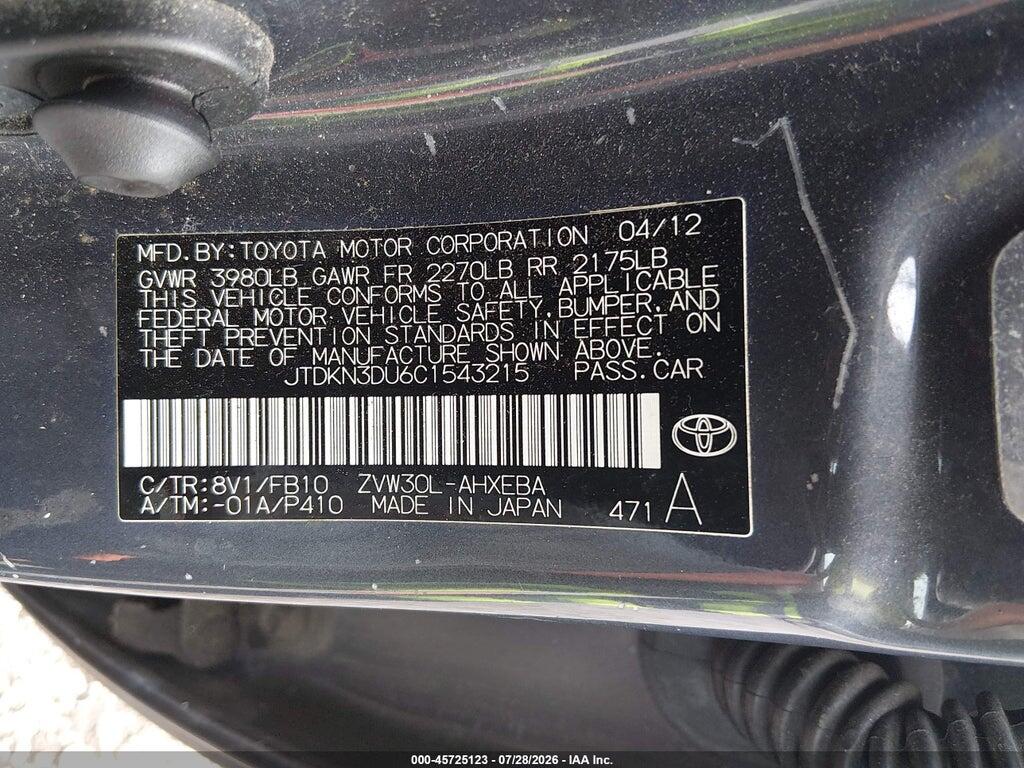 JTDKN3DU6C1543215 2012 TOYOTA PRIUS photo no. 9