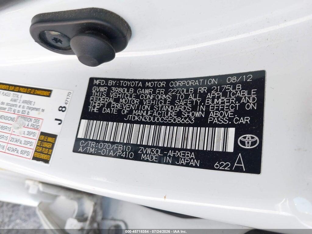 JTDKN3DU0C5508663 2012 TOYOTA PRIUS photo no. 9