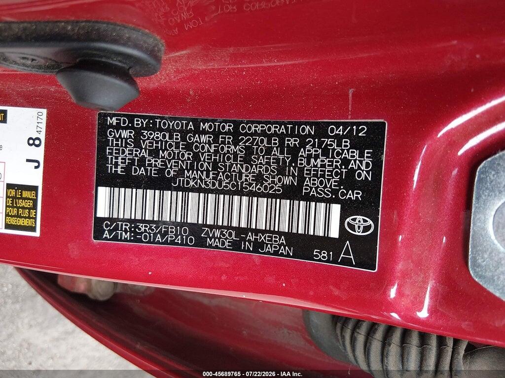 JTDKN3DU5C1546025 2012 TOYOTA PRIUS photo no. 9