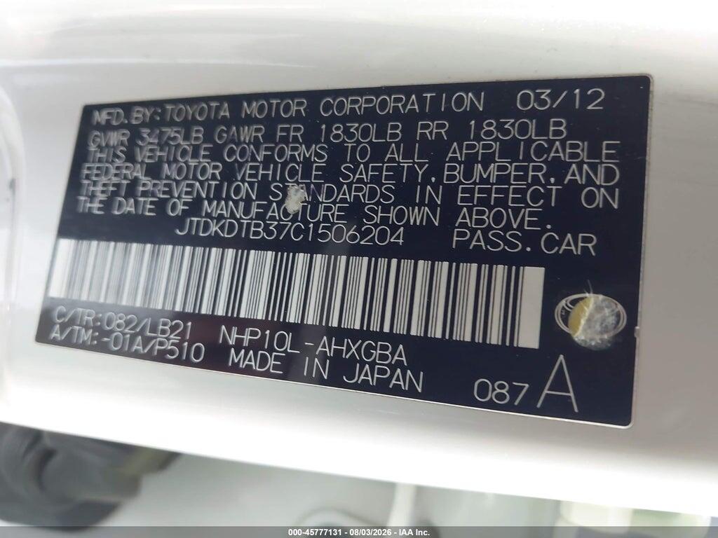 JTDKDTB37C1506204 2012 TOYOTA PRIUS C photo no. 9