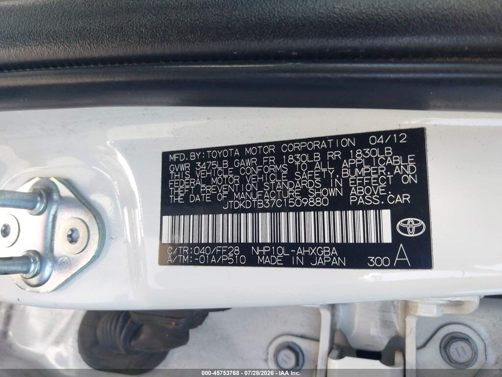 JTDKDTB37C1509880 2012 TOYOTA PRIUS C photo no. 9