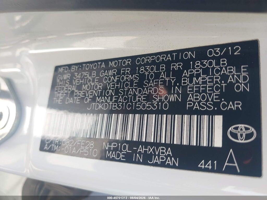 JTDKDTB31C1505310 2012 TOYOTA PRIUS C photo no. 9