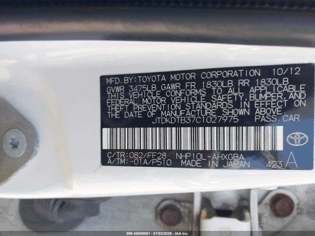 JTDKDTB37C1027975 2012 TOYOTA PRIUS C photo no. 9