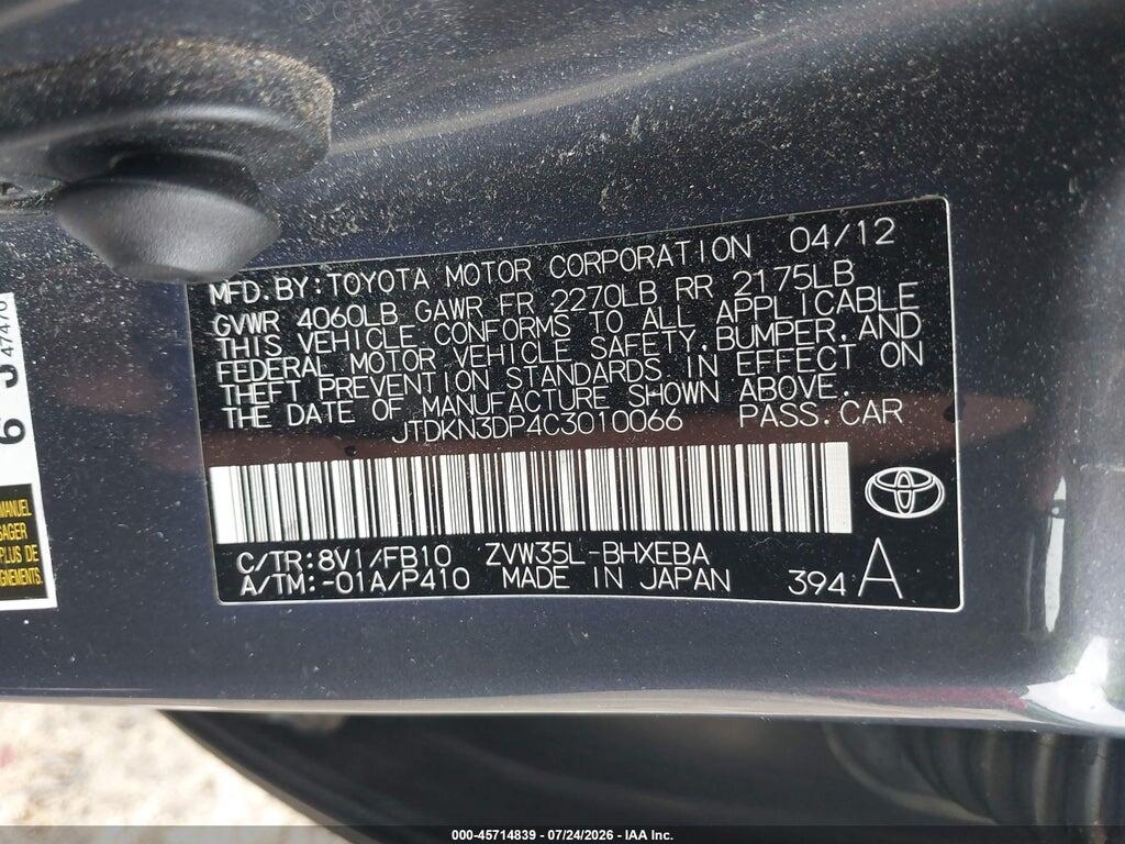 JTDKN3DP4C3010066 2012 TOYOTA PRIUS PLUG-IN photo no. 9