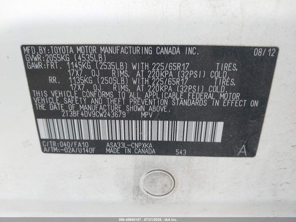 2T3BF4DV9CW243679 2012 TOYOTA RAV4 photo no. 9