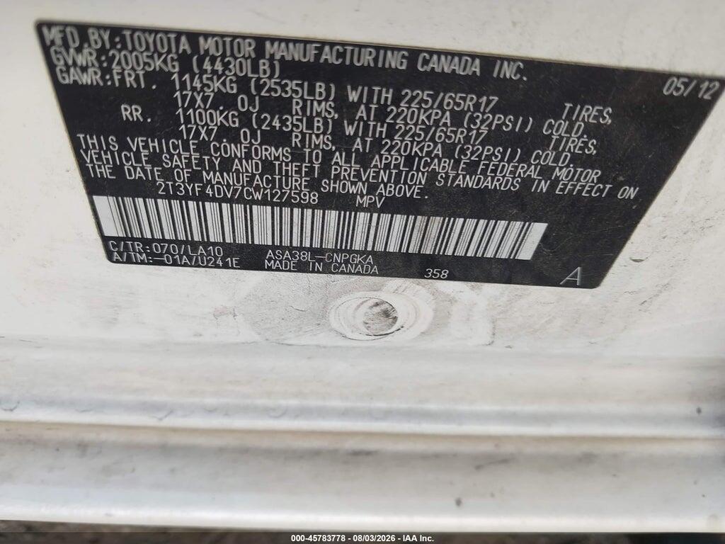 2T3YF4DV7CW127598 2012 TOYOTA RAV4 photo no. 9