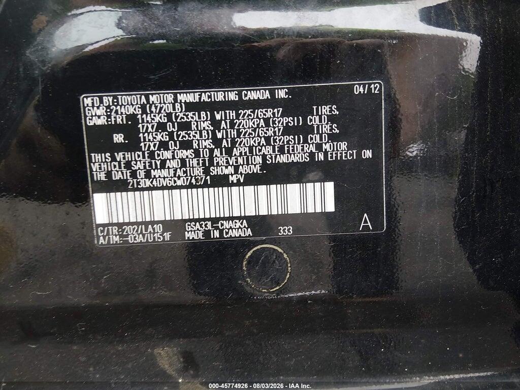 2T3DK4DV6CW074371 2012 TOYOTA RAV4 photo no. 9