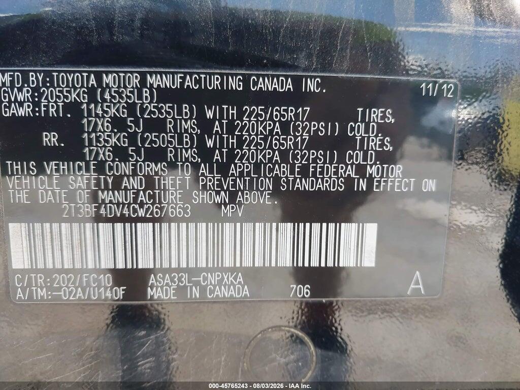 2T3BF4DV4CW267663 2012 TOYOTA RAV4 photo no. 9