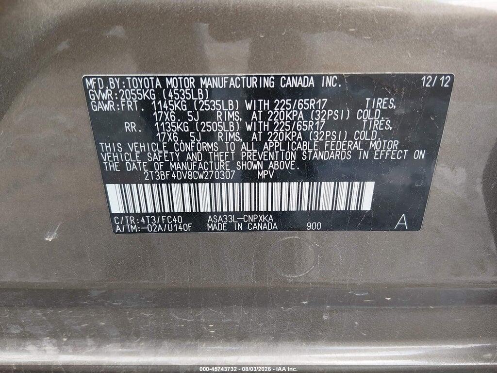 2T3BF4DV8CW270307 2012 TOYOTA RAV4 photo no. 9