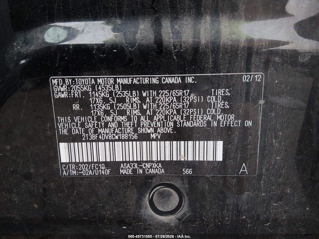 2T3BF4DV8CW188156 2012 TOYOTA RAV4 photo no. 9