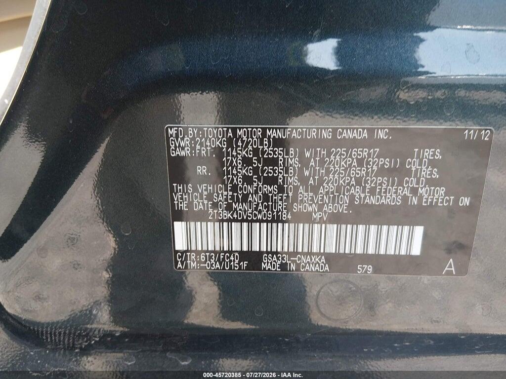 2T3BK4DV5CW091184 2012 TOYOTA RAV4 photo no. 9