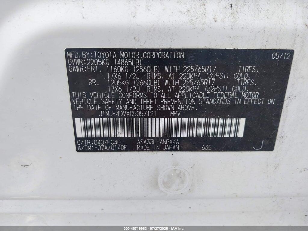 JTMJF4DVXC5057121 2012 TOYOTA RAV4 photo no. 9