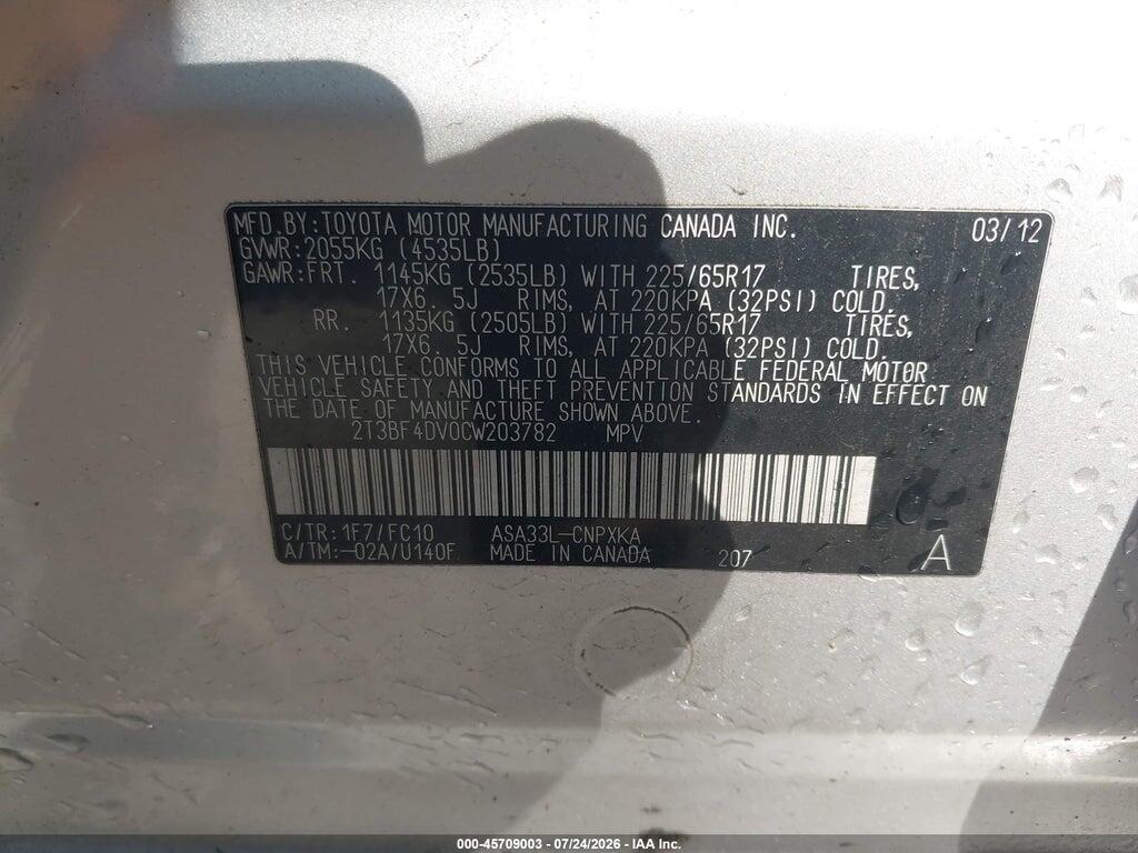 2T3BF4DV0CW203782 2012 TOYOTA RAV4 photo no. 9