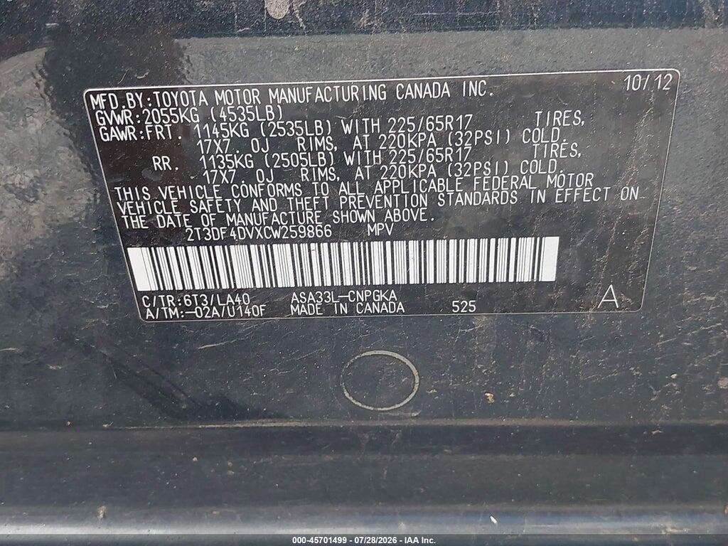 2T3DF4DVXCW259866 2012 TOYOTA RAV4 photo no. 9