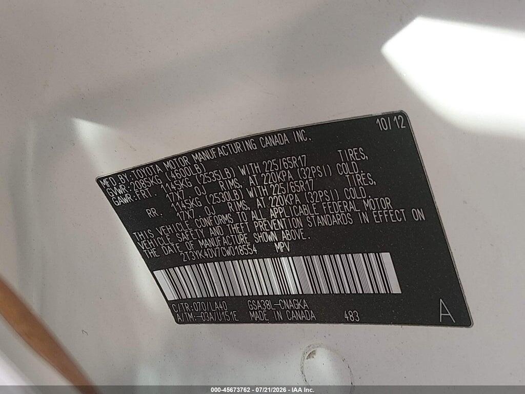 2T3YK4DV7CW018554 2012 TOYOTA RAV4 photo no. 9