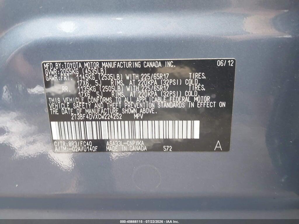 2T3BF4DVXCW224252 2012 TOYOTA RAV4 photo no. 9