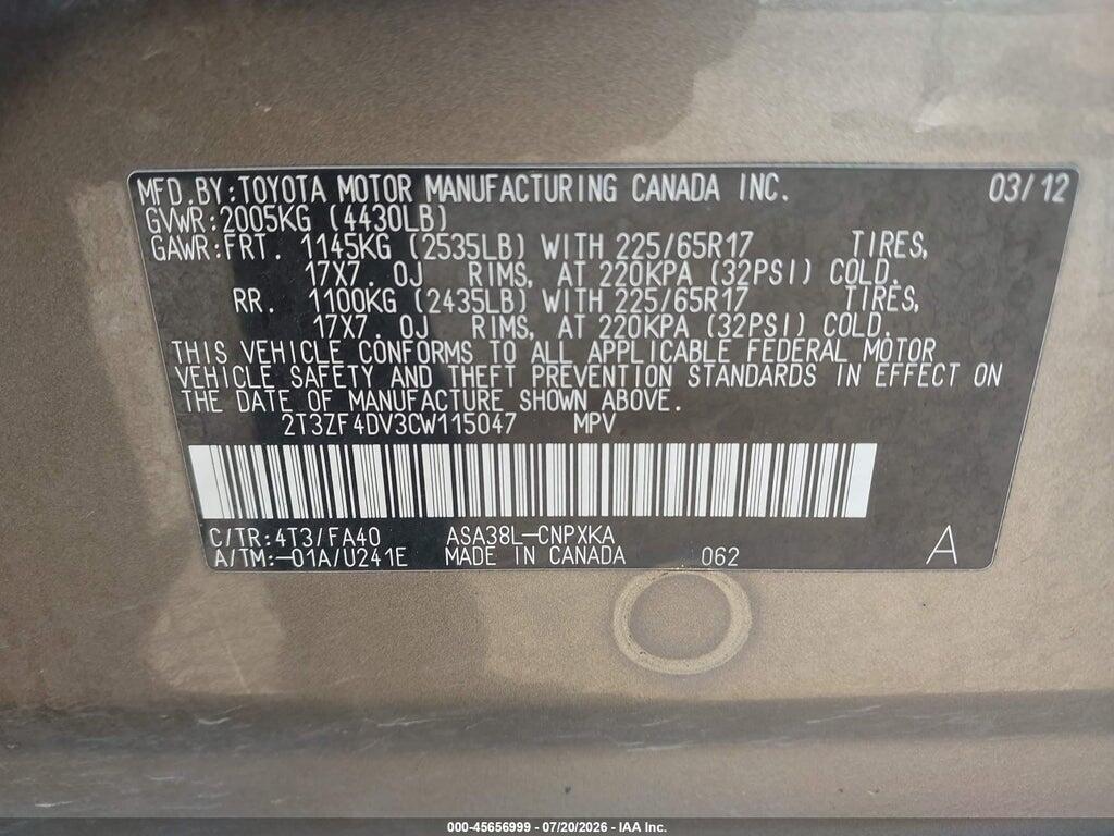2T3ZF4DV3CW115047 2012 TOYOTA RAV4 photo no. 9