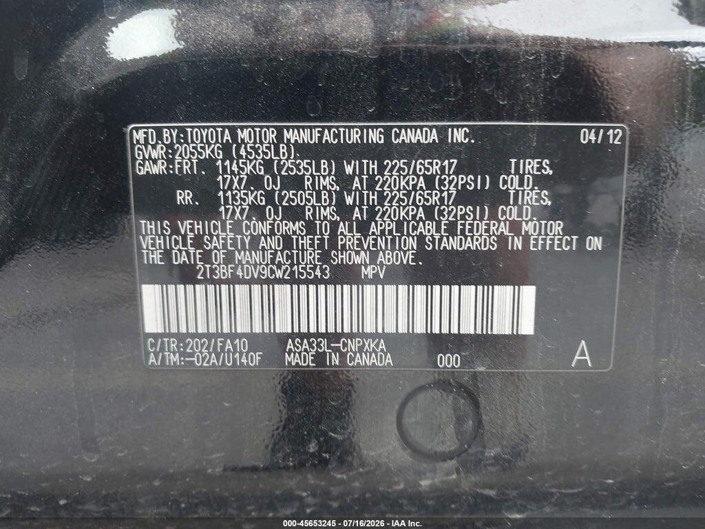 2T3BF4DV9CW215543 2012 TOYOTA RAV4 photo no. 9