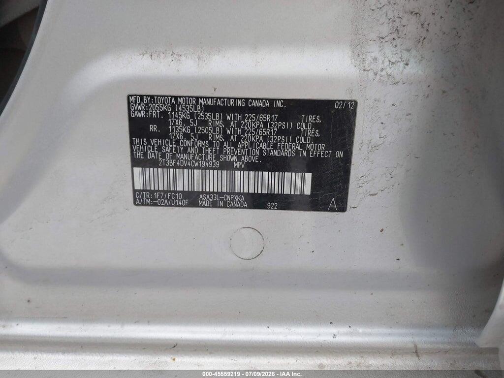 2T3BF4DV4CW194939 2012 TOYOTA RAV4 photo no. 9