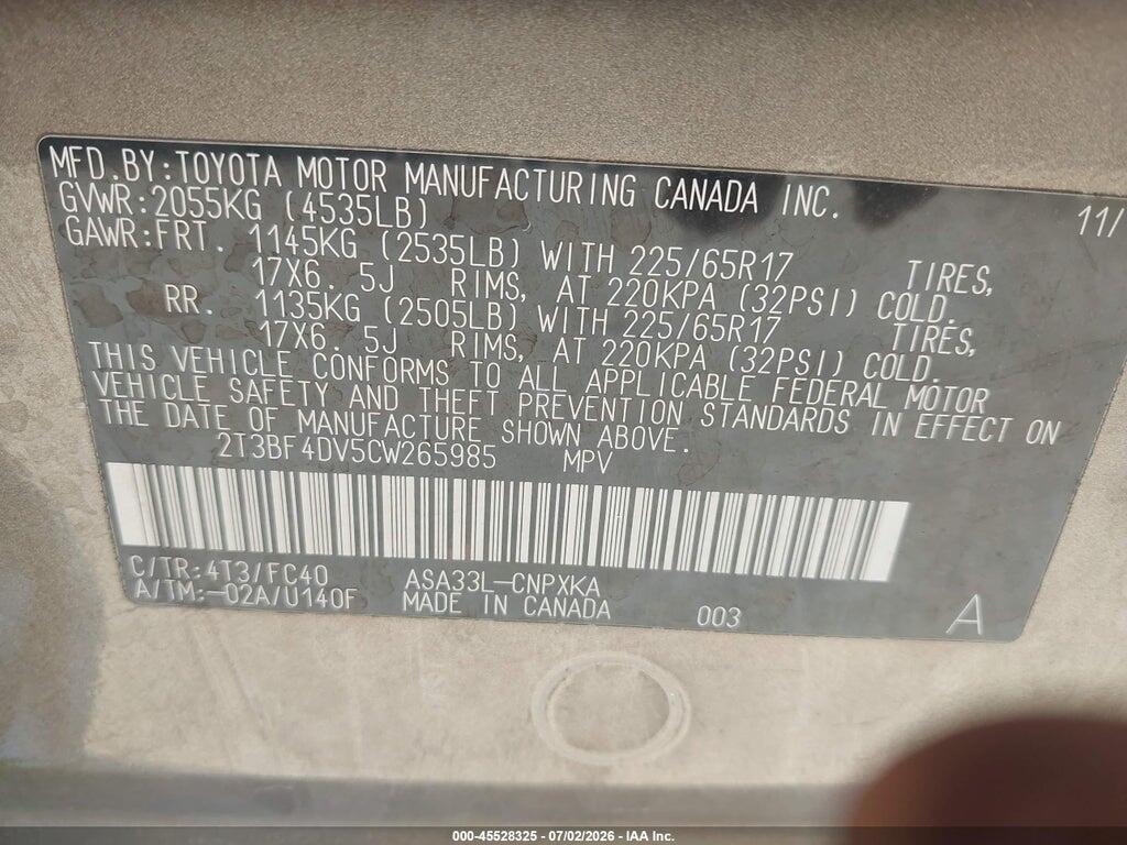 2T3BF4DV5CW265985 2012 TOYOTA RAV4 photo no. 9