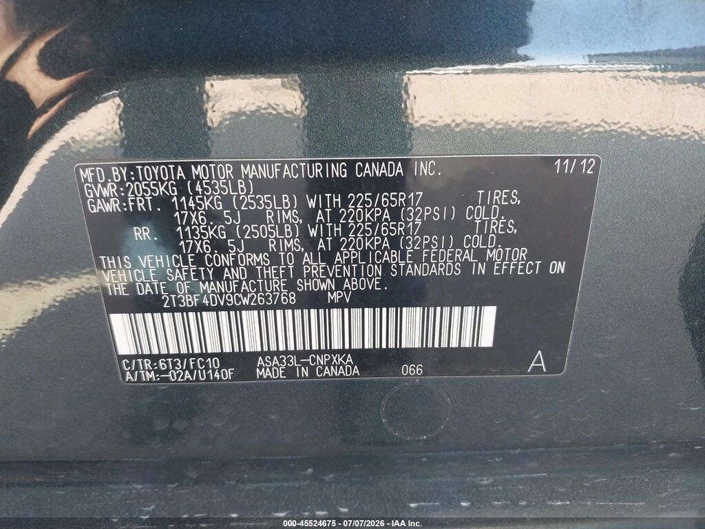 2T3BF4DV9CW263768 2012 TOYOTA RAV4 photo no. 9