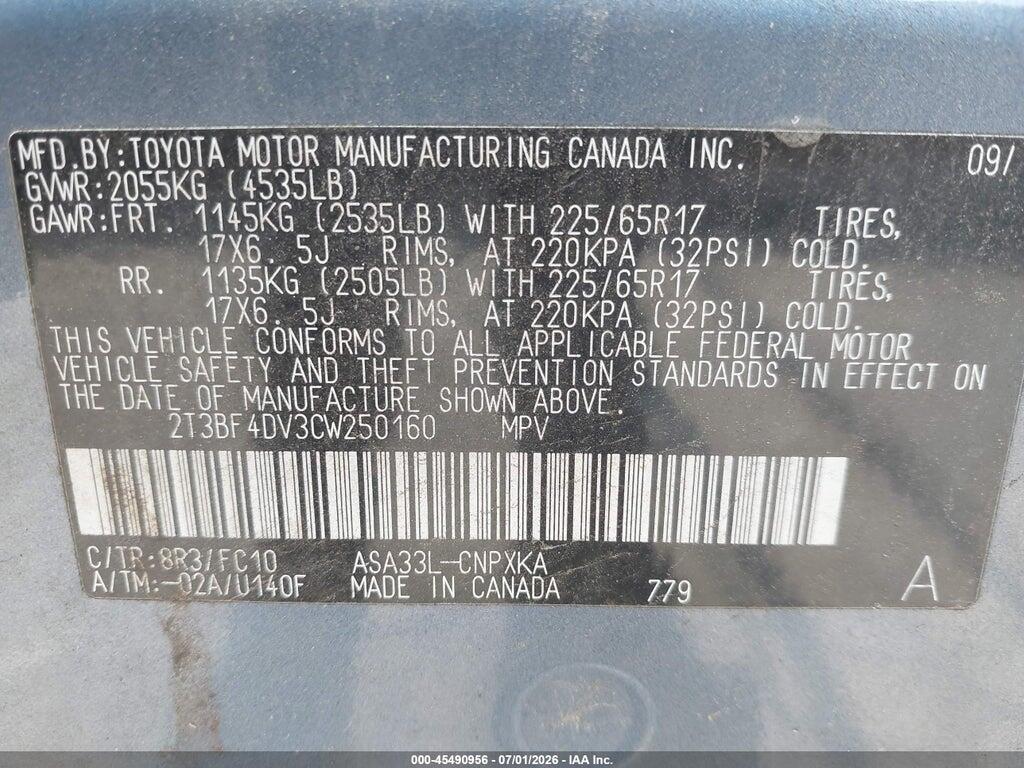 2T3BF4DV3CW250160 2012 TOYOTA RAV4 photo no. 9