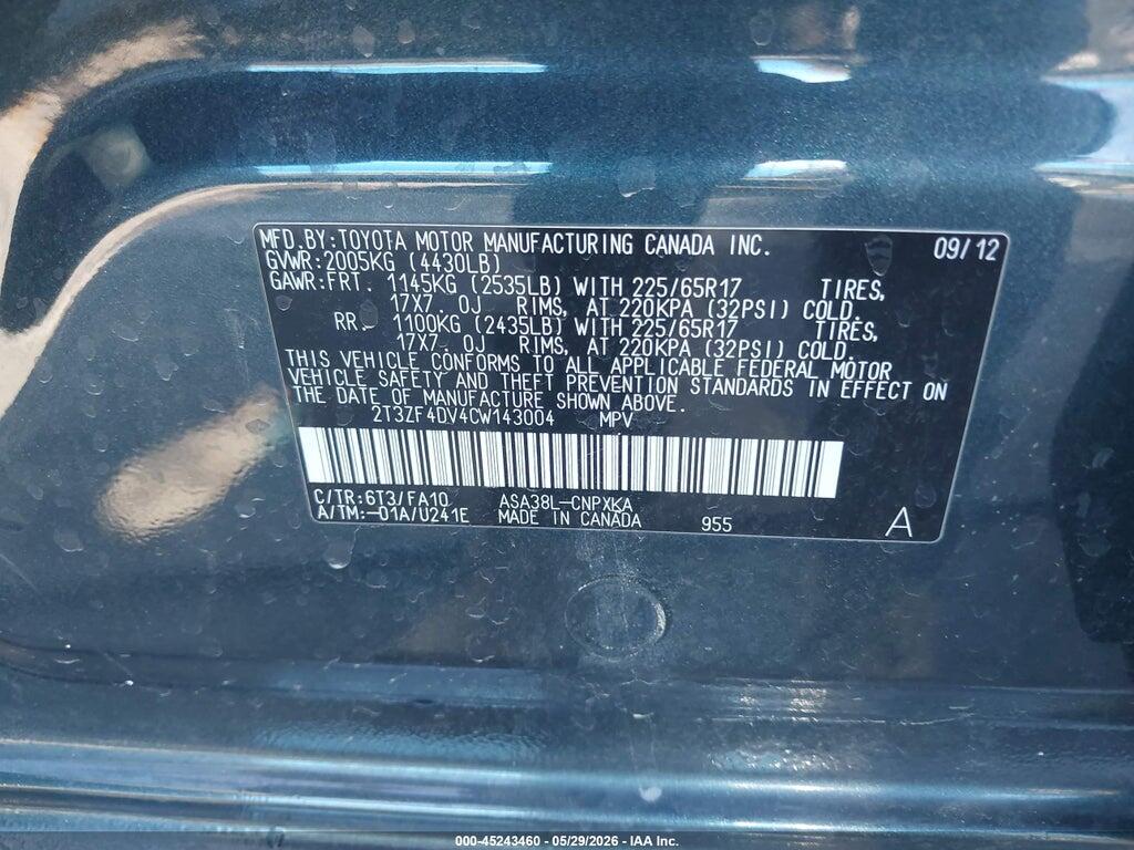 2T3ZF4DV4CW143004 2012 TOYOTA RAV4 photo no. 9