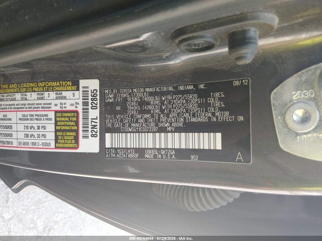 5TDDW5G11CS072287 2012 TOYOTA SEQUOIA photo no. 9