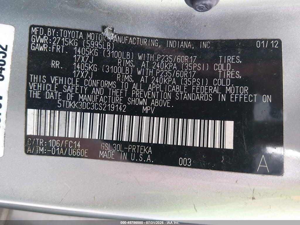 5TDKK3DC3CS219142 2012 TOYOTA SIENNA photo no. 9
