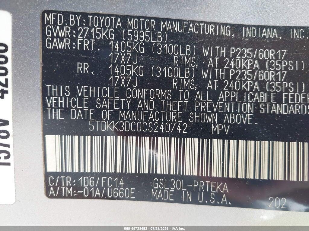 5TDKK3DC0CS240742 2012 TOYOTA SIENNA photo no. 9