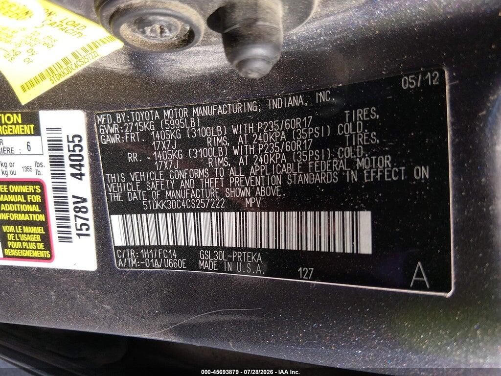 5TDKK3DC4CS257222 2012 TOYOTA SIENNA photo no. 9