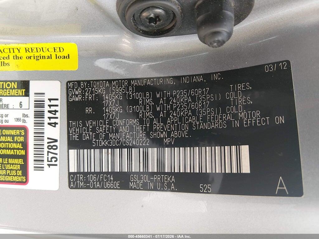 5TDKK3DC7CS240222 2012 TOYOTA SIENNA photo no. 9