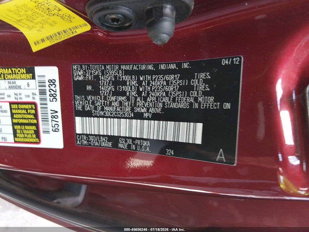 5TDYK3DC2CS253034 2012 TOYOTA SIENNA photo no. 9