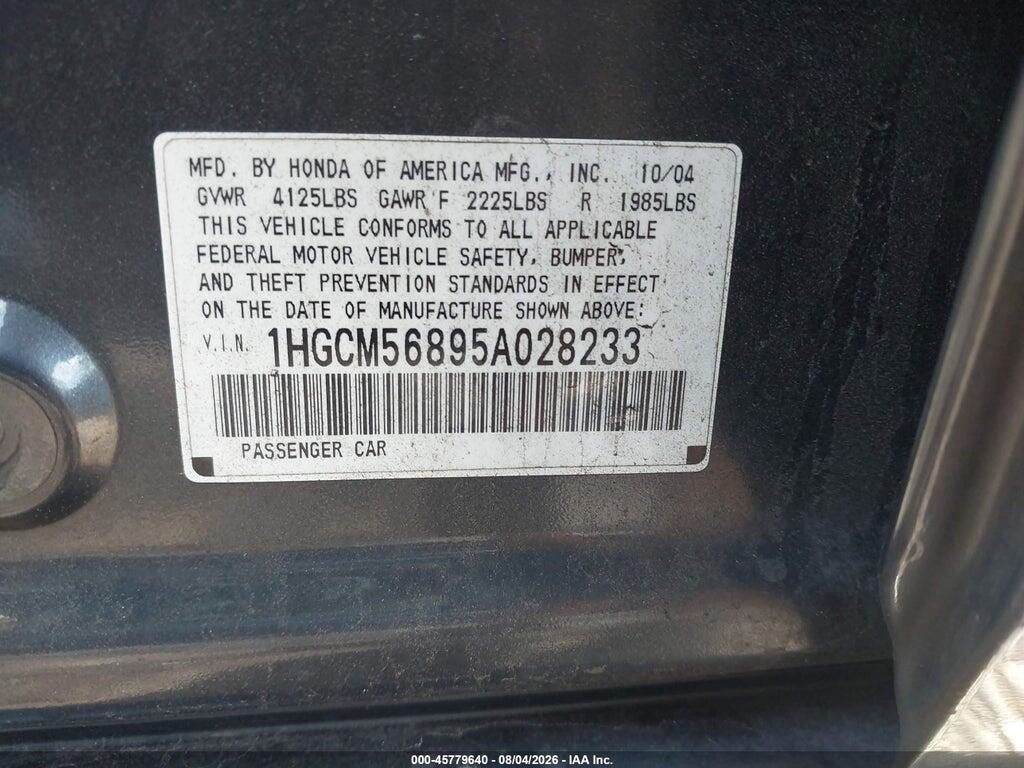 1HGCM56895A028233 2005 HONDA ACCORD photo no. 9