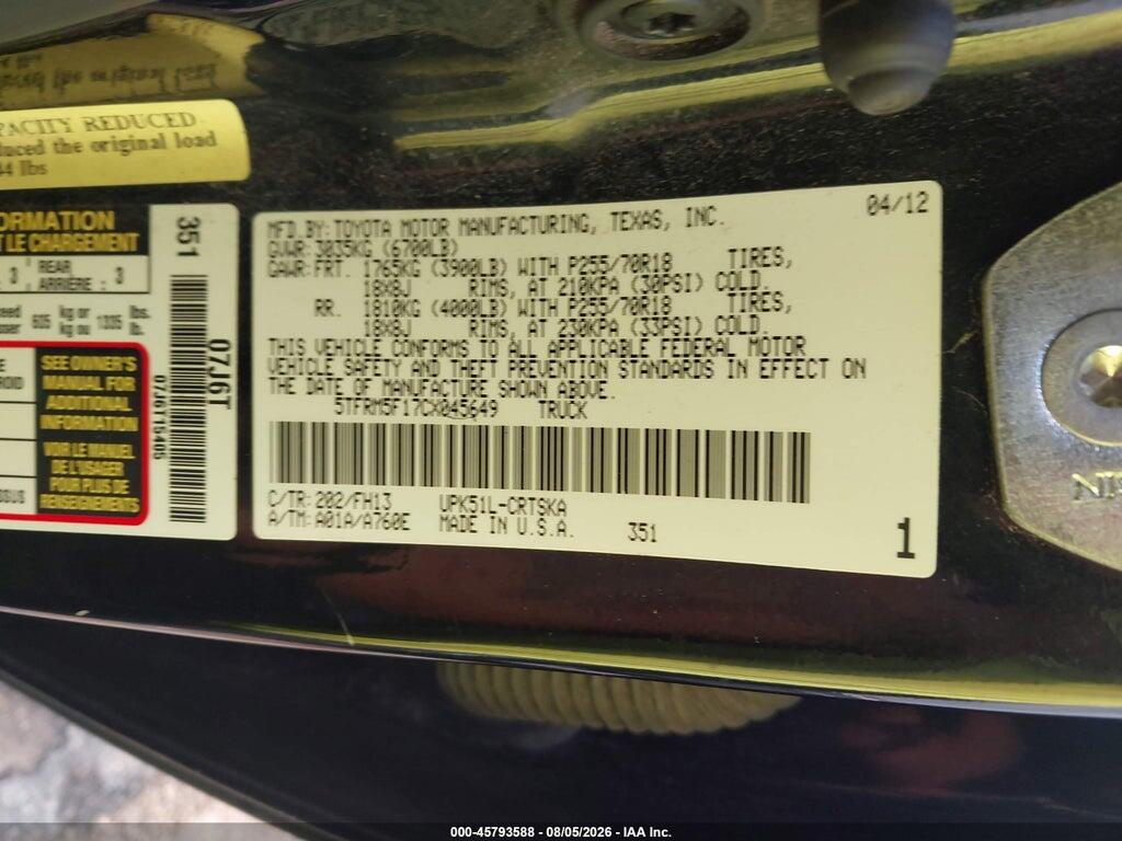 5TFRM5F17CX045649 2012 TOYOTA TUNDRA photo no. 9