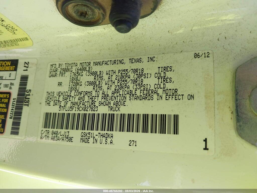5TFLU5F19CX027823 2012 TOYOTA TUNDRA photo no. 9