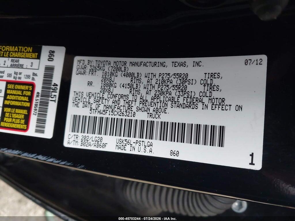 5TFHW5F15CX263210 2012 TOYOTA TUNDRA photo no. 9