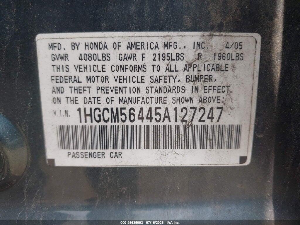 1HGCM56445A127247 2005 HONDA ACCORD photo no. 9