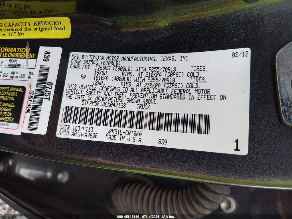 5TFRM5F18CX042128 2012 TOYOTA TUNDRA photo no. 9